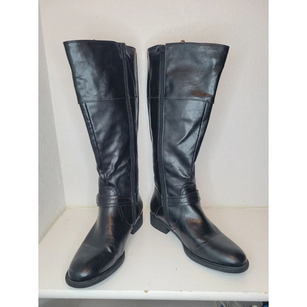 Women's Black Wide Calf‎ Faux Leather Knee-high Boots Size 9.5 Winter Boots